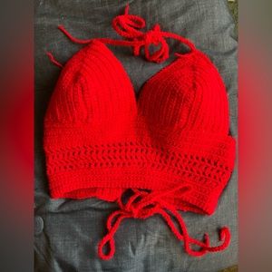 Red handmade crochet top